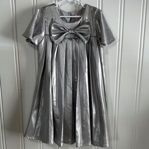 Biscotti Girl’s Pleated Silver Bow Dress Size 6X